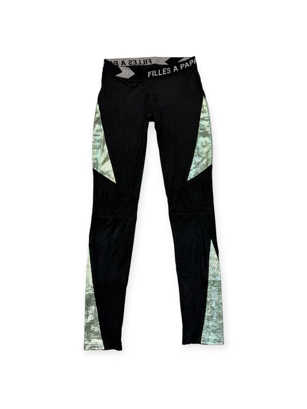 Filles a Papa black leggings with green leather panels